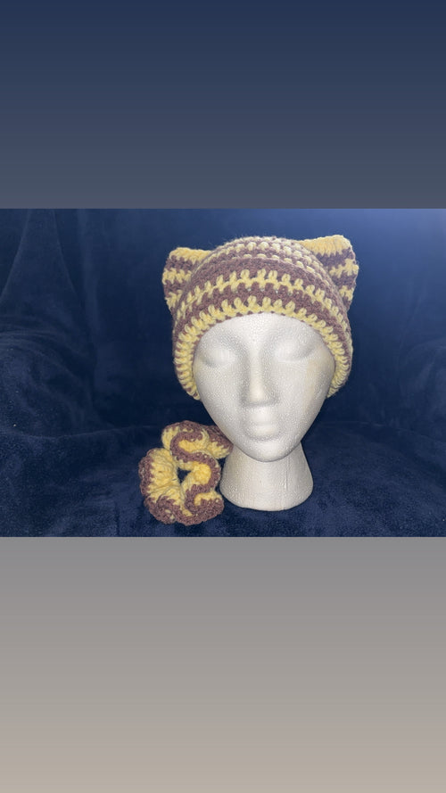 Cat Beanie with matching Scrunchie